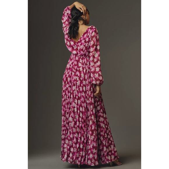 ML Monique Lhuillier Melanie Long-Sleeve V-Neck A-Line Maxi Dress Size 4 NWT - Picture 10 of 16
